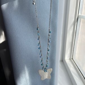 Blue Mother of Pearl Butterfly Necklace